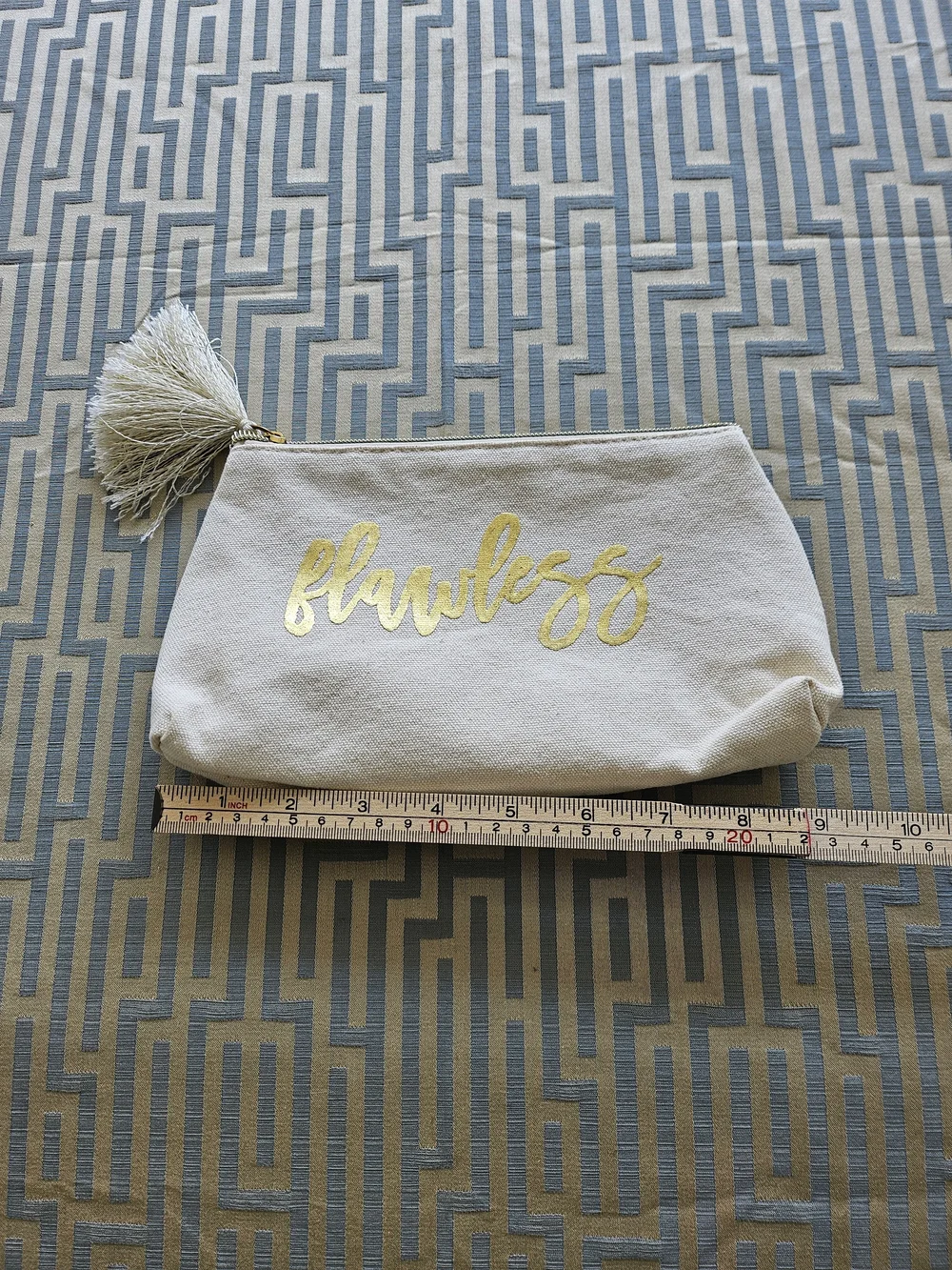 Flawless Gold Script Canvas Cosmetic Pouch - Cream